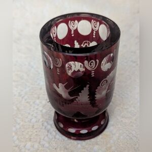 Vintage Egermann Czech Art Glass Ruby and White Etched Glass Accent Vase.